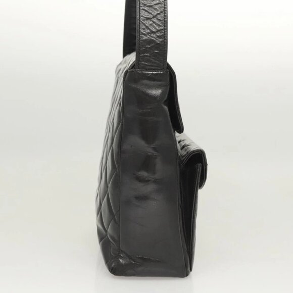 CHANEL Matelasse Chain Shoulder Bag Enamel Black Gold CC Auth 126363 - Picture 8 of 15